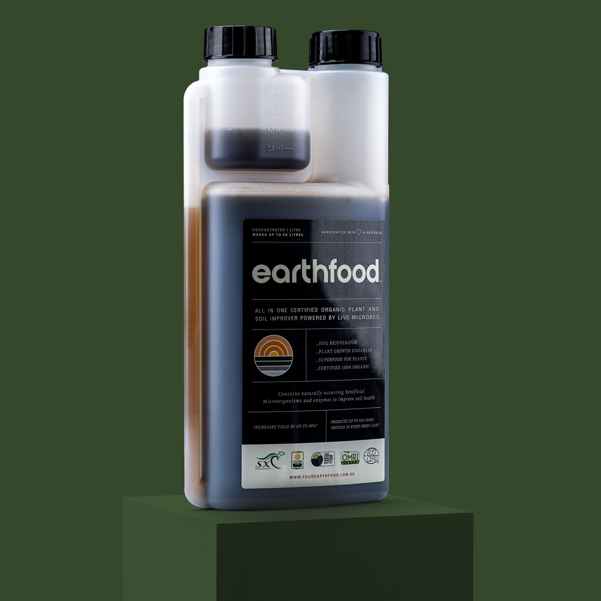 Earthfood living-soil product bottle from the Members Room catalogue